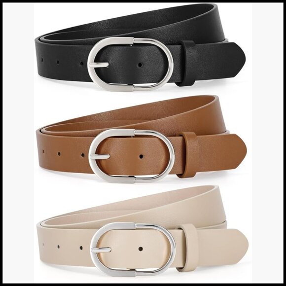 3 Pack Women\'s PU Leather Belts with Gold Buckle for Jeans Dresses